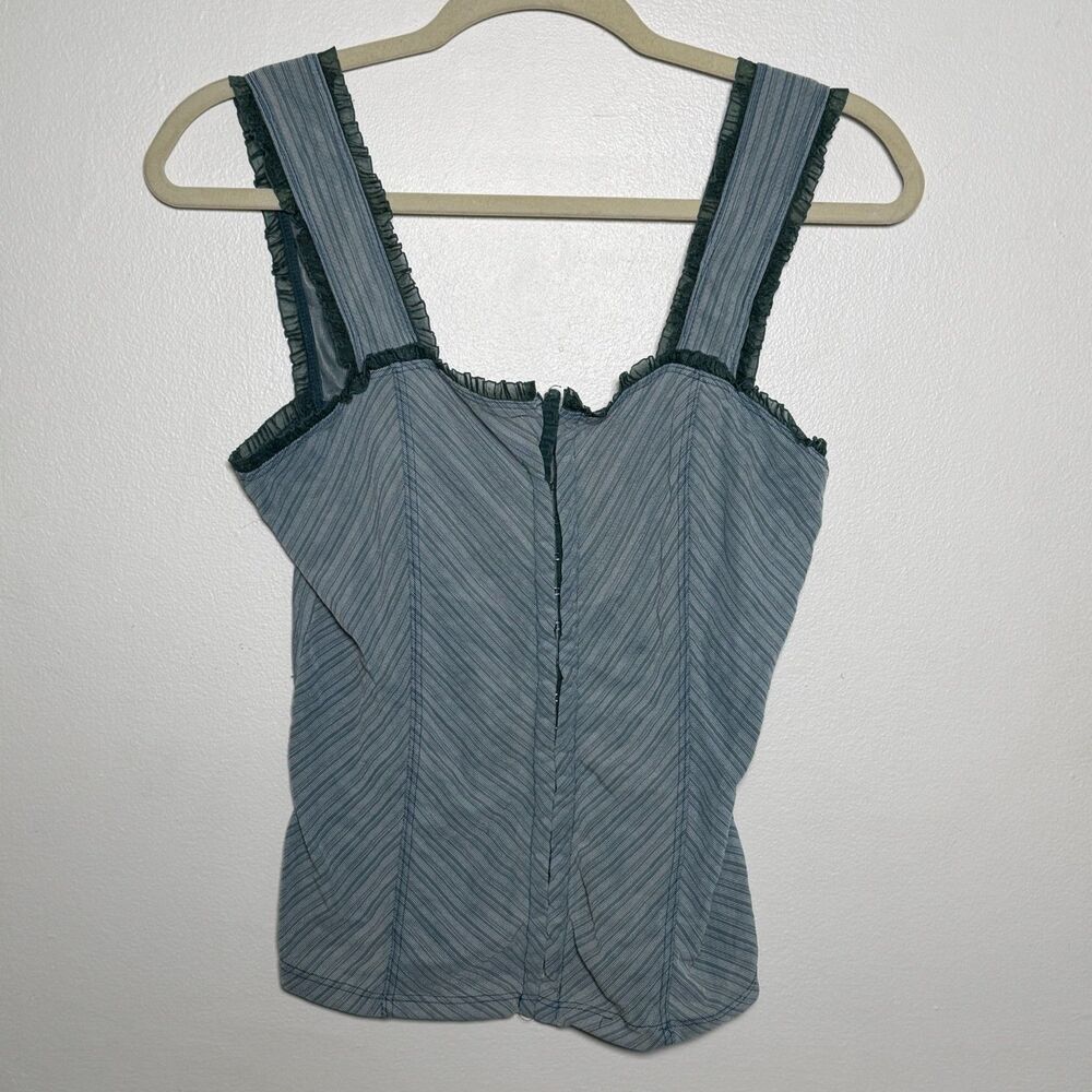 Moda Corset Top Womens Large Blue Hook & Eye Bustier Y2K Made USA Stretch Tank